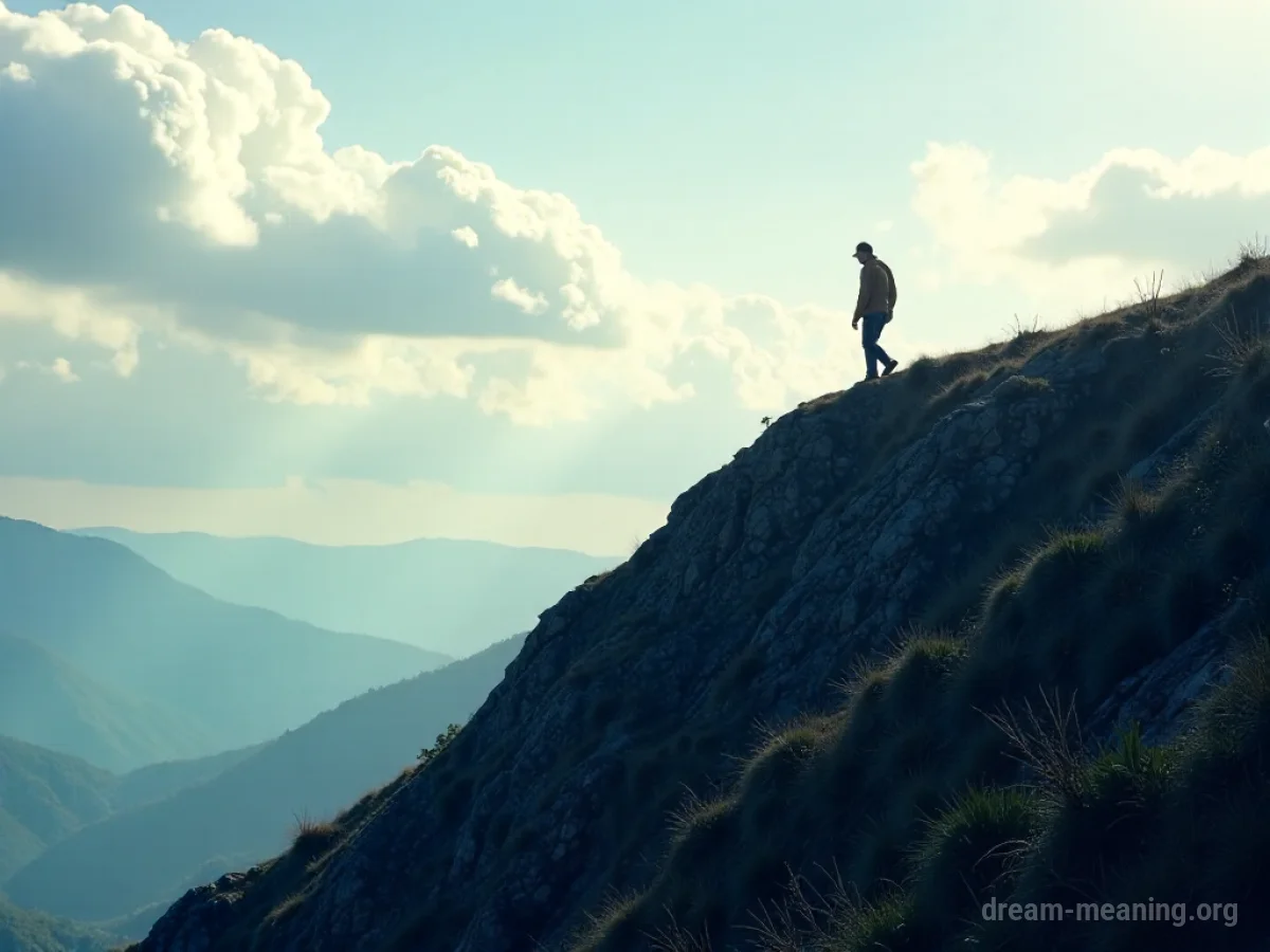 Silhouette of a person on top of a steep hill.