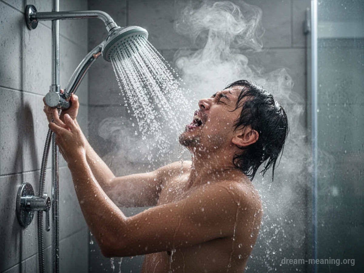 Person recoiling from a cold water spray in a shower.