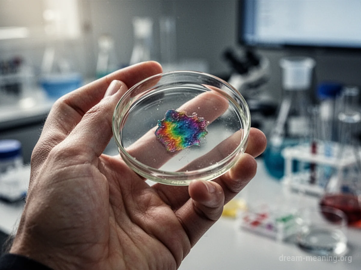 A hand holding a petri dish with a sample.