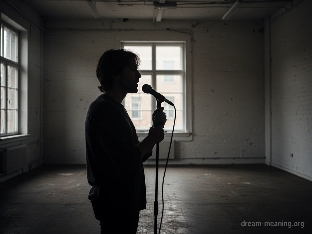 Silhouette of a person speaking into a microphone.