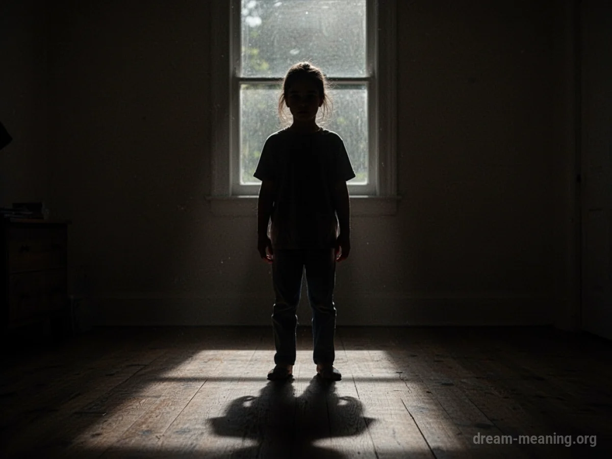 A person's silhouette partially obscured by deep shadows in a dim room.
