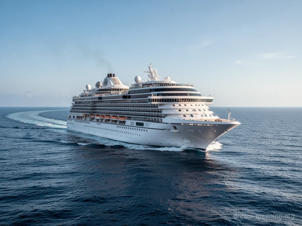 A large cruise ship on the open sea.