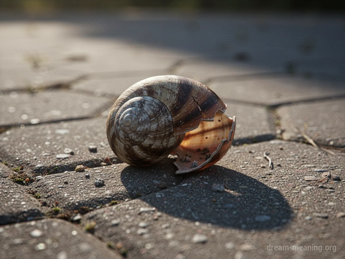 A broken snail shell on a grey path.