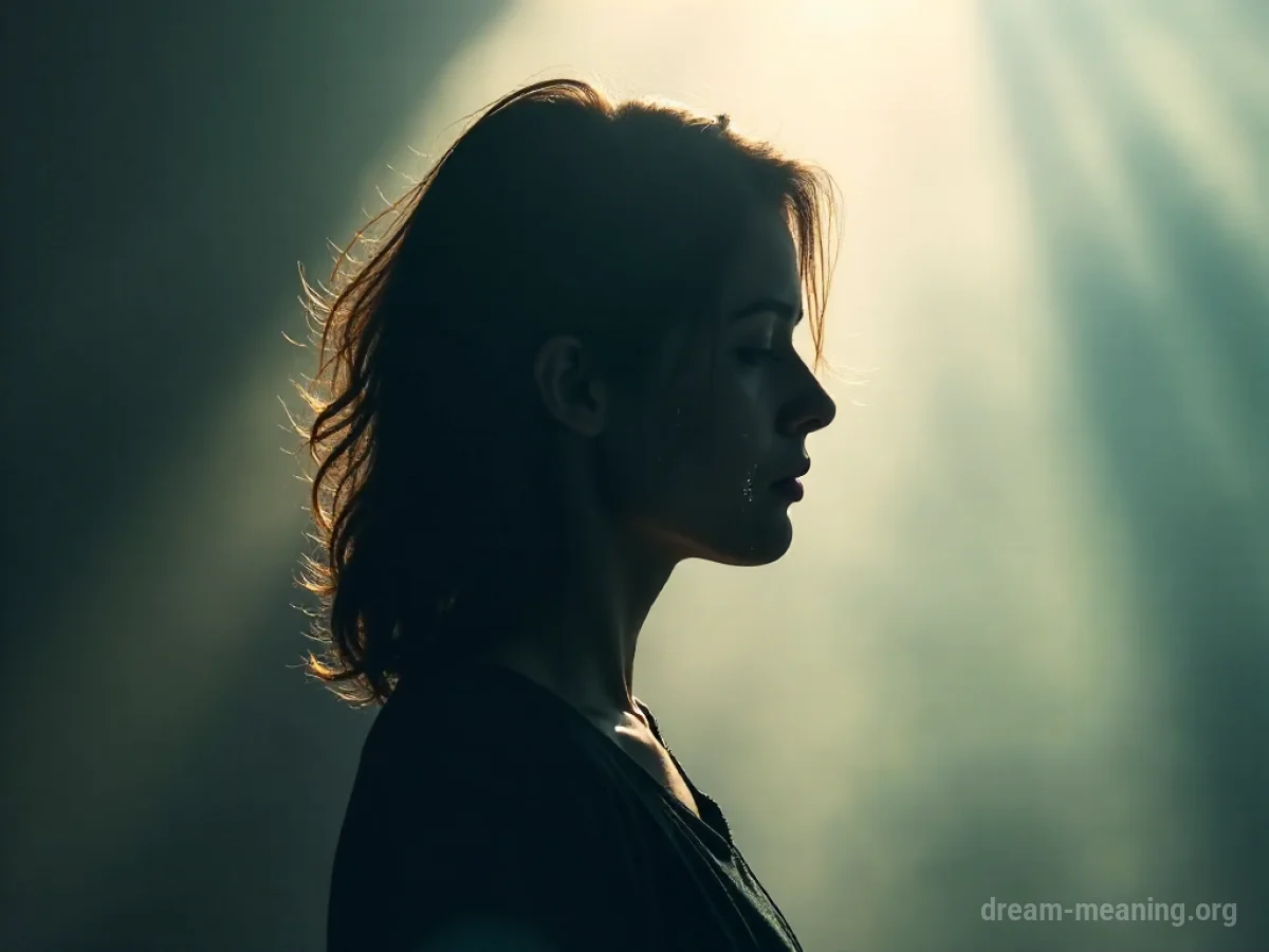 Silhouette of a person crying with tears falling.