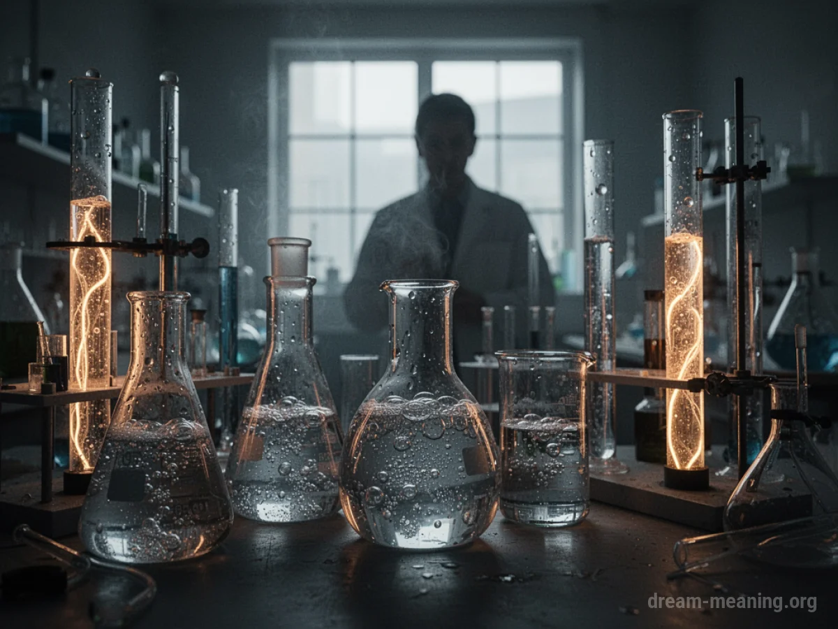 A shadowy laboratory scene with scientific equipment.