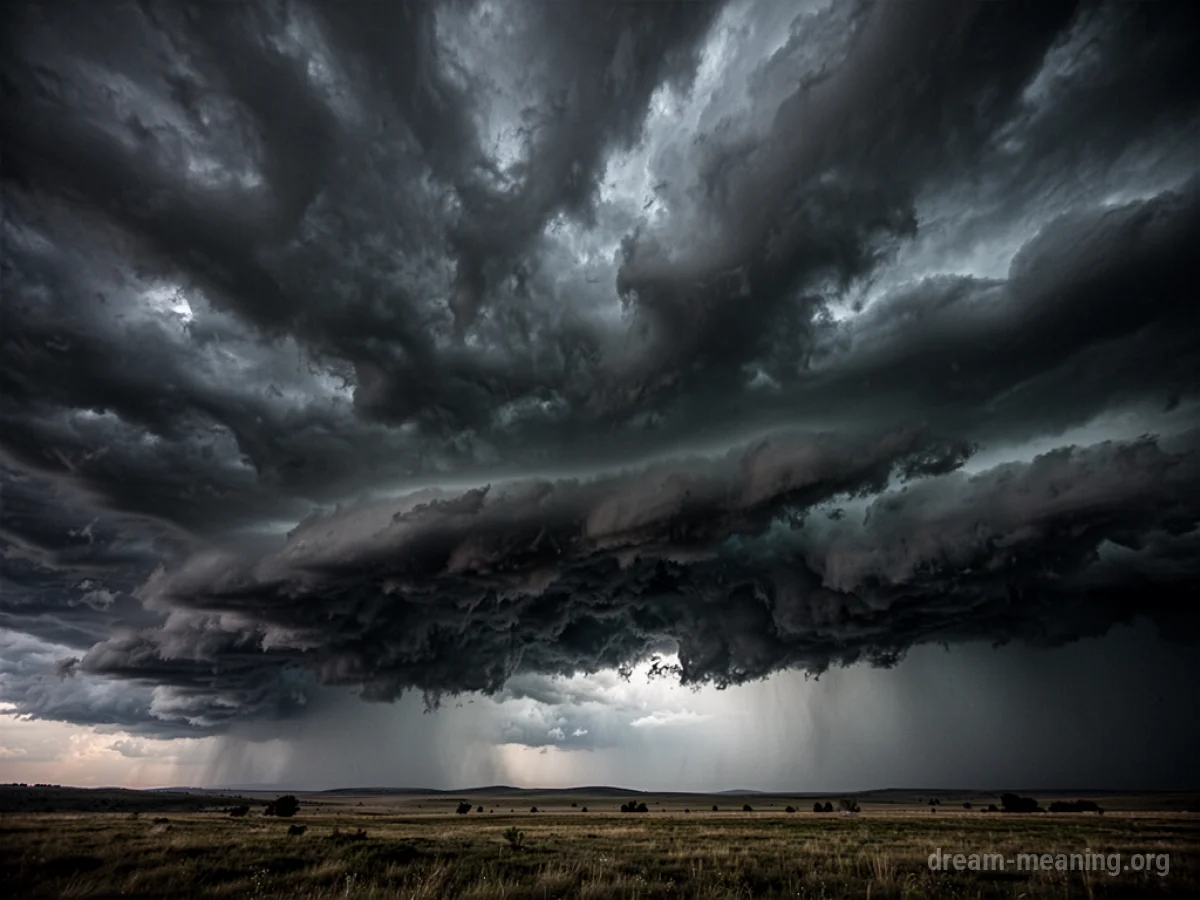 A heavy, dark, and turbulent sky filled with storm clouds.