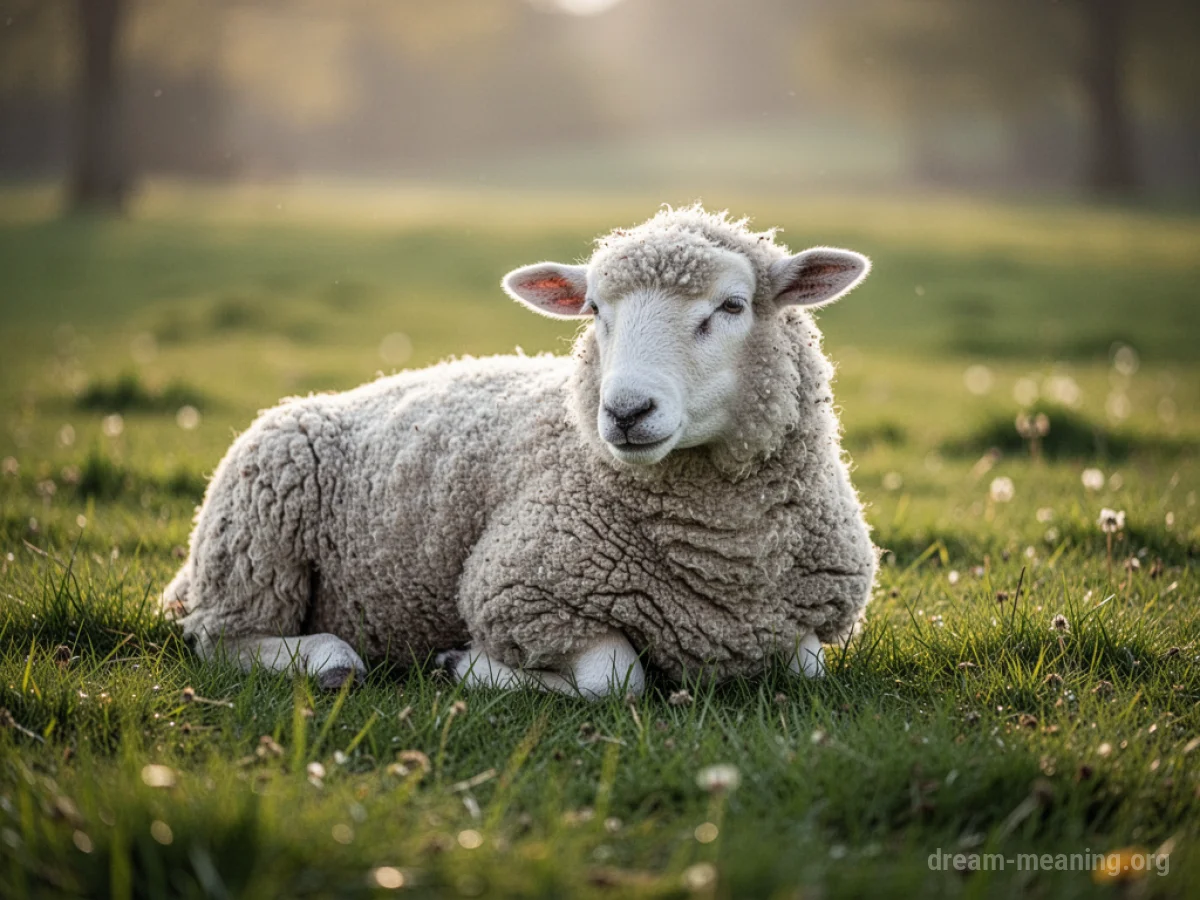 A sheep lying still on a grassy field.