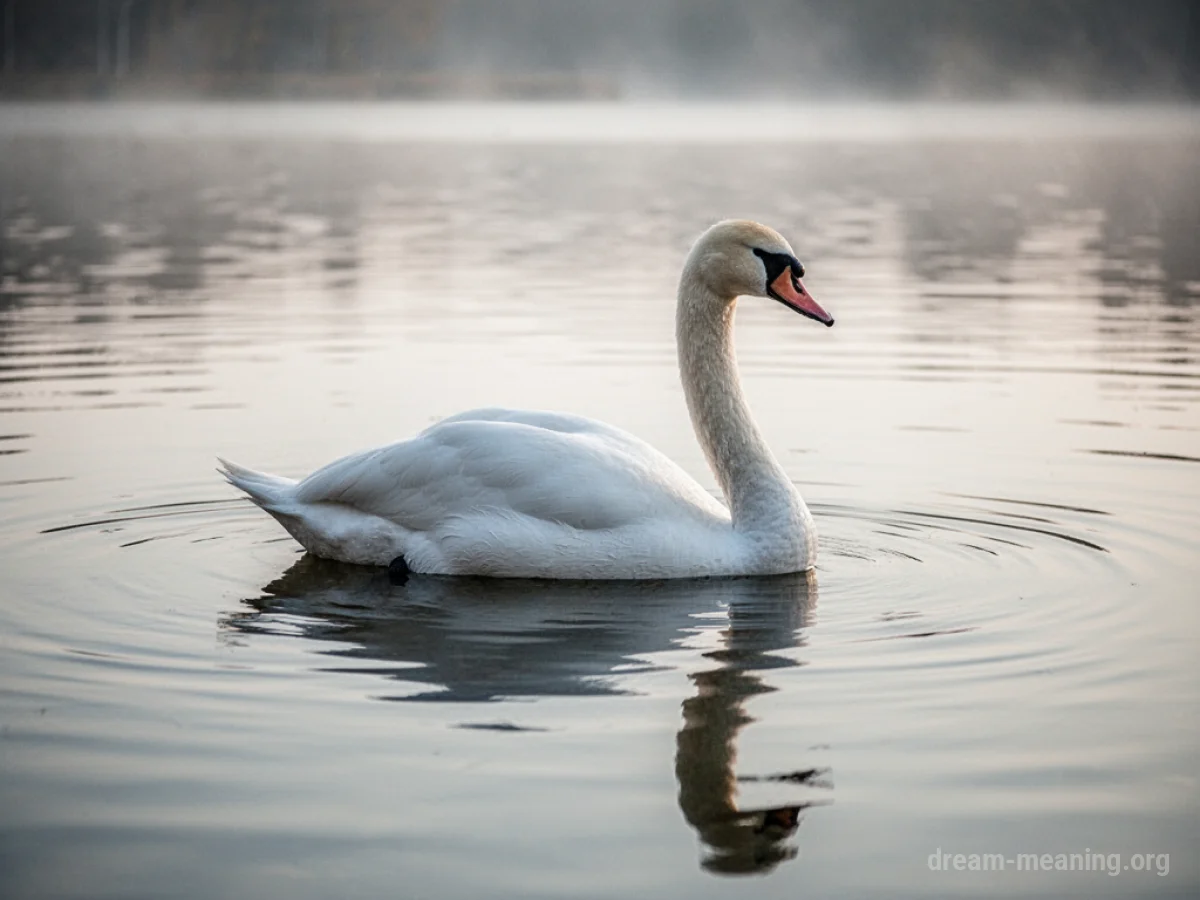 A still swan floating on water.
