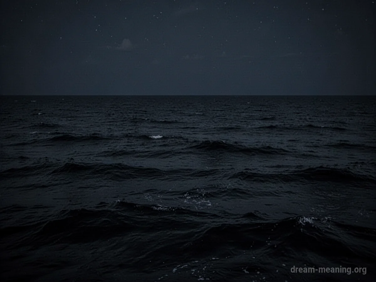 A dark, calm ocean surface under a starry night sky.