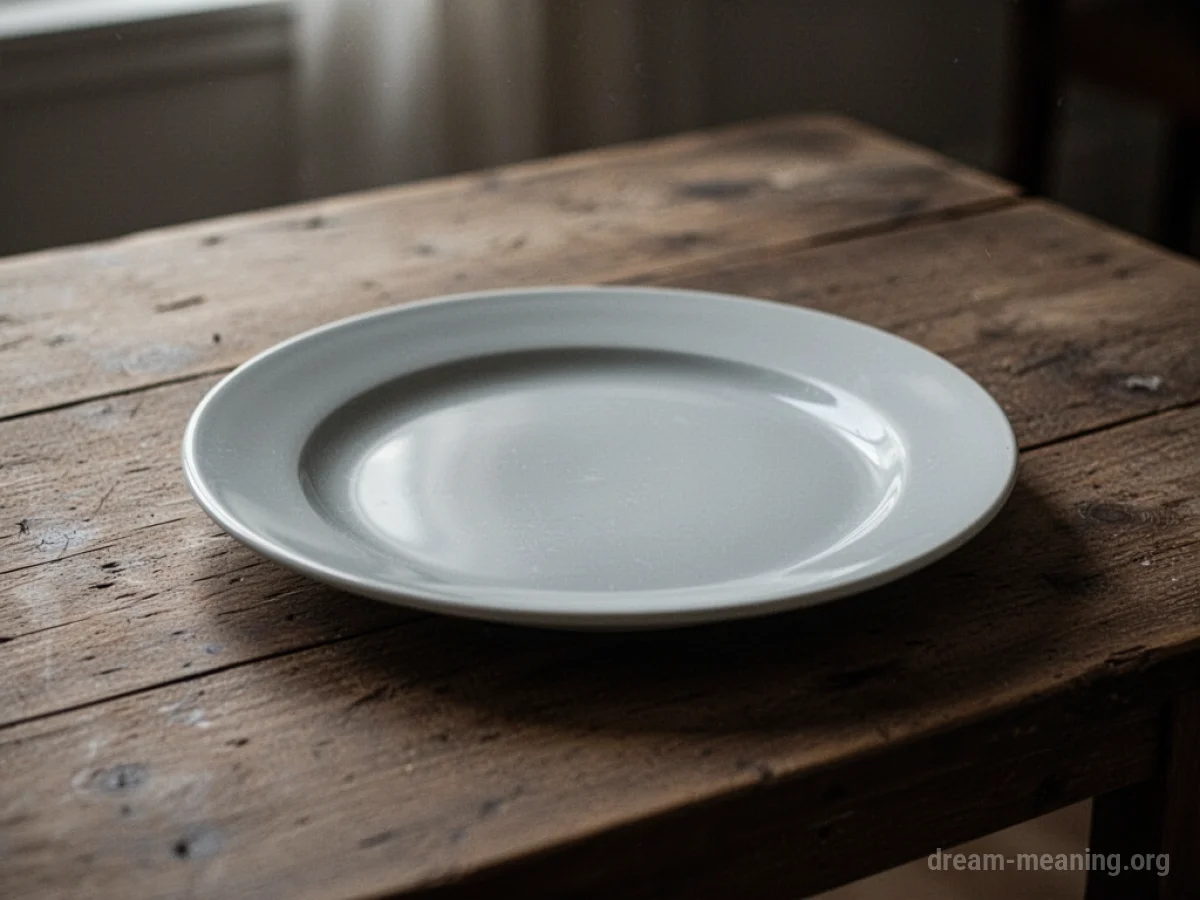 An empty plate sits on a simple wooden table.