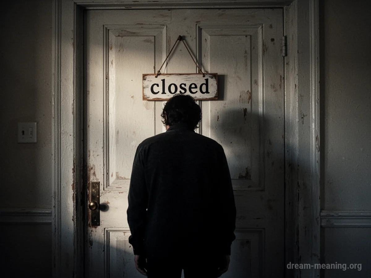 Silhouette of a person in front of a closed door.