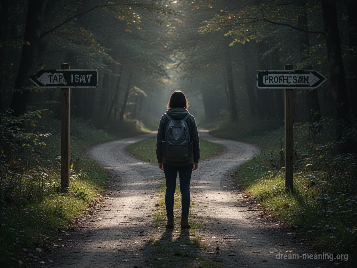 A person standing at a fork in the road.