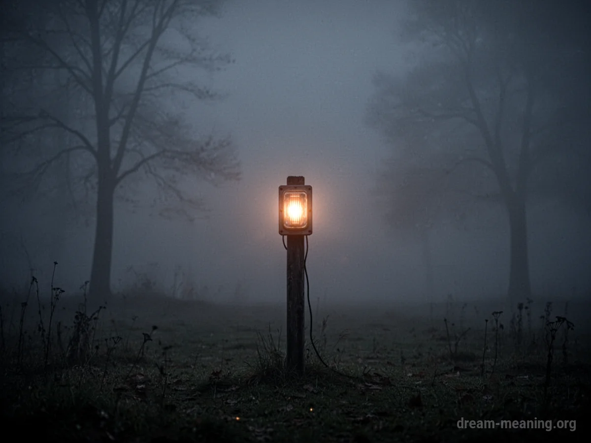 A faint light beam cutting through fog.