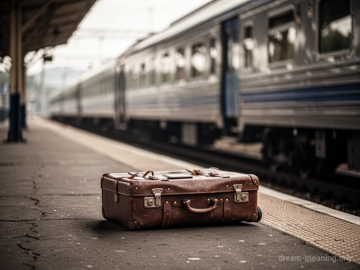 A lone suitcase on an empty train platform.