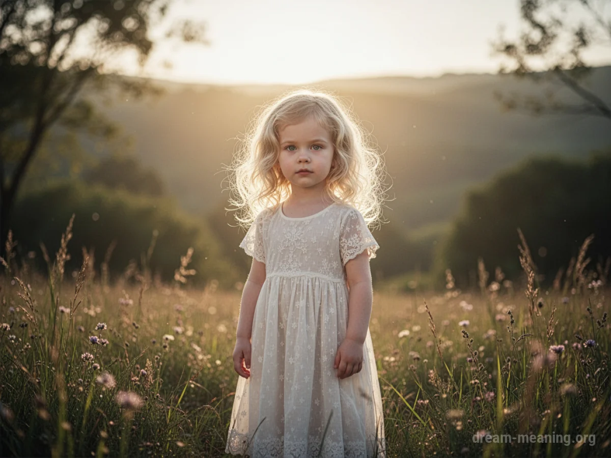 A glowing child stands in a peaceful natural setting.