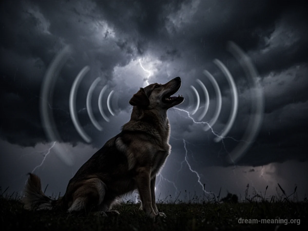 Silhouette of a dog with mouth open against a stormy sky.
