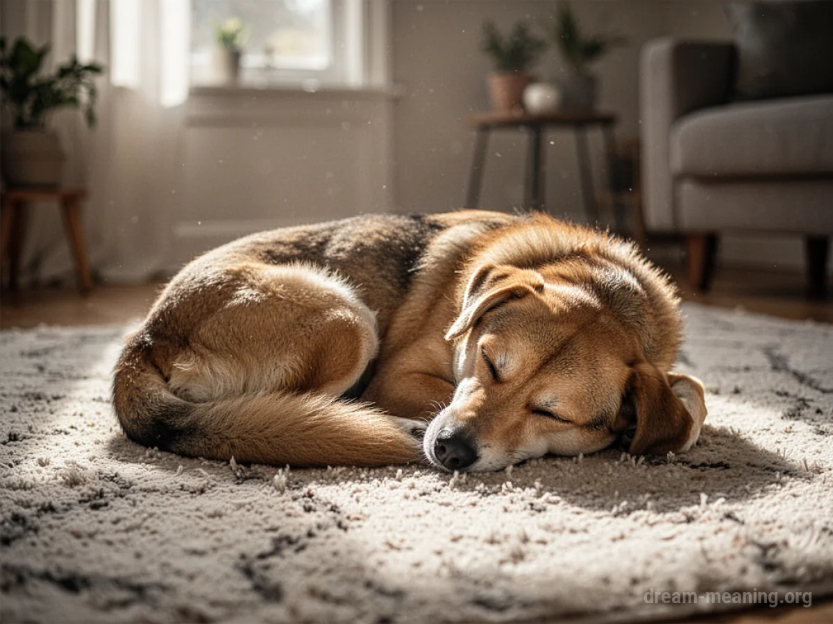 A dog sleeping soundly on a rug.