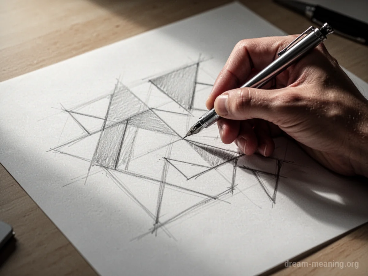 A hand drawing abstract geometric shapes on paper.