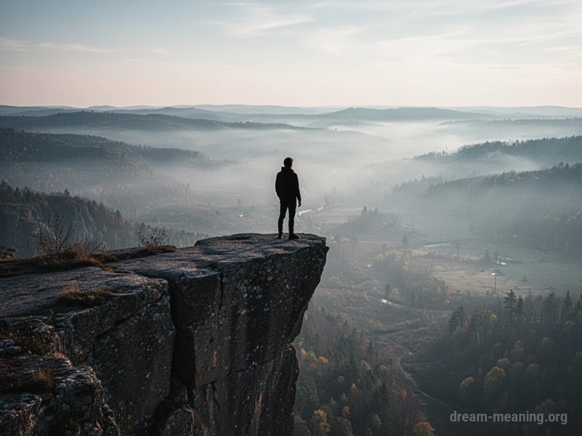 Silhouette of a person standing on a cliff edge.