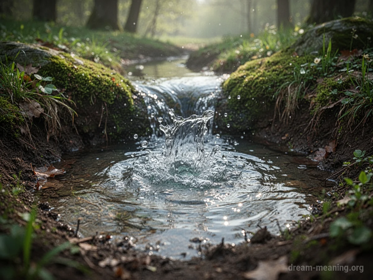 A natural spring of clear water flowing from rocks.