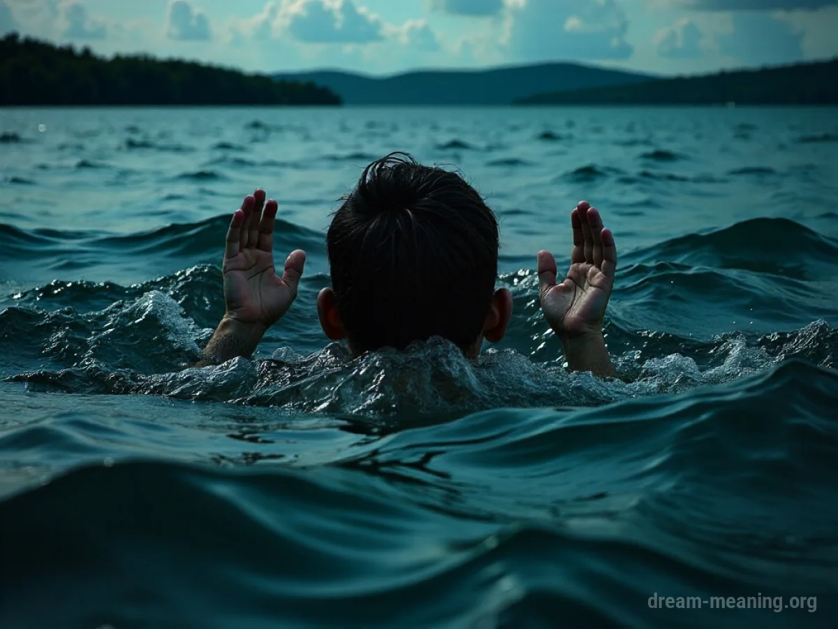 Person struggling to stay afloat in deep, dark water.