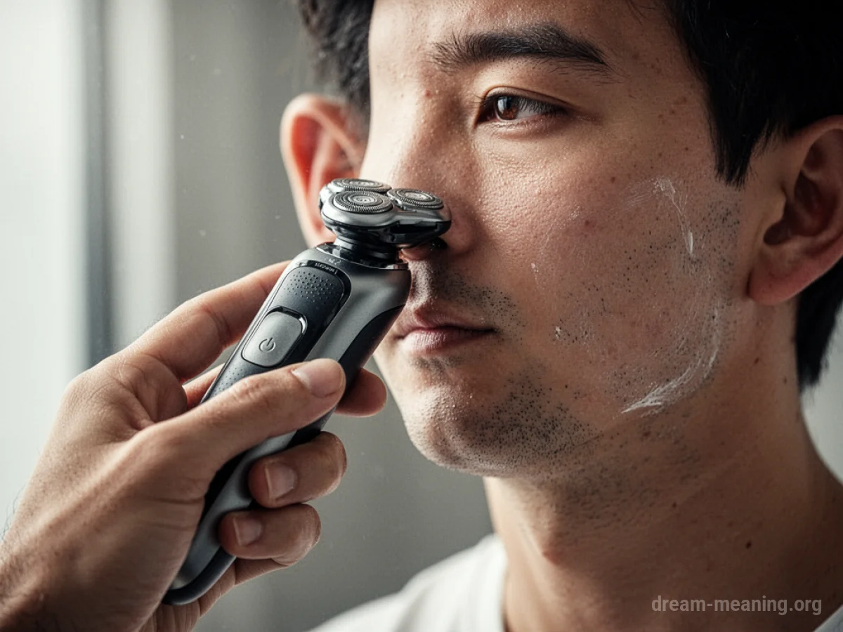 A hand holding a modern electric shaver.