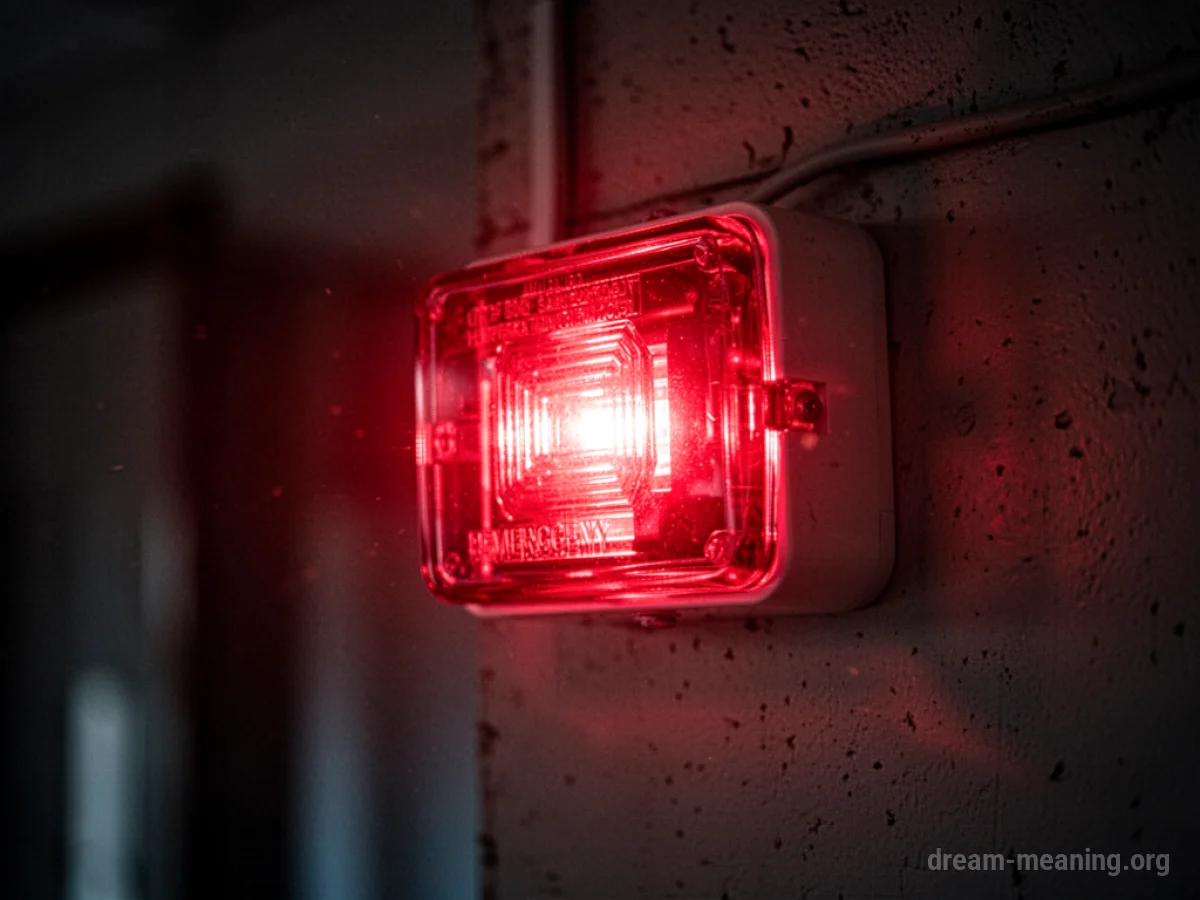 A bright red emergency light flashing in the darkness.