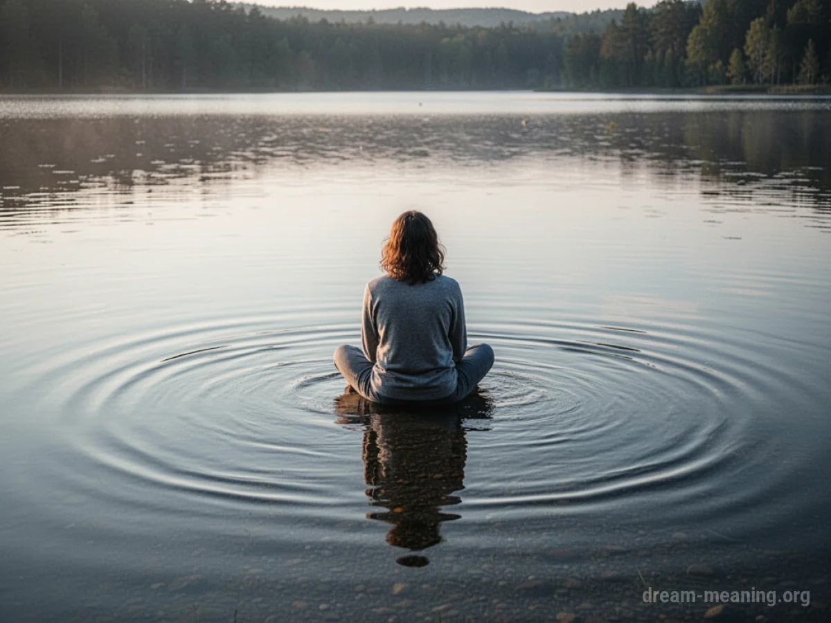 A silhouette of a person meditating on a calm body of water.