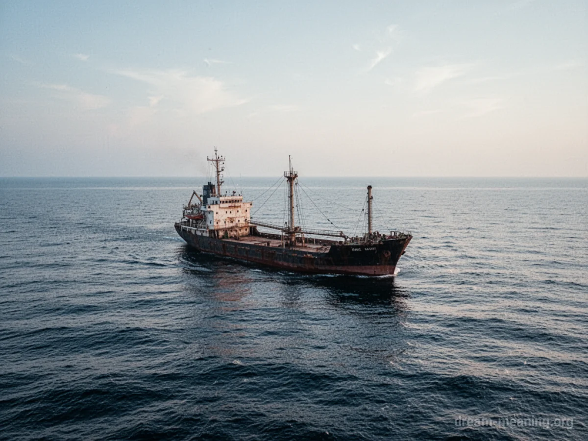 An empty ship floats on the ocean.