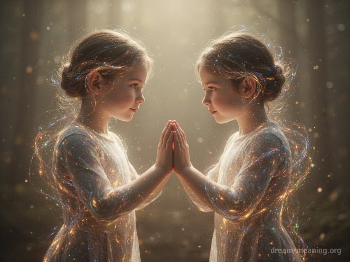 Two abstract figures gently connecting in soft light.