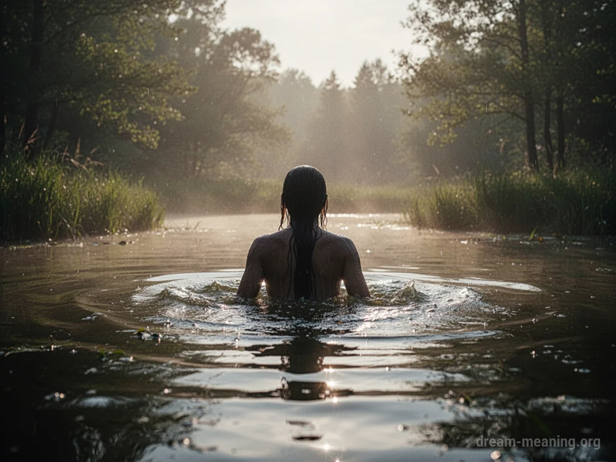Silhouette of a person stepping out of dark, murky water into a sunlit area.