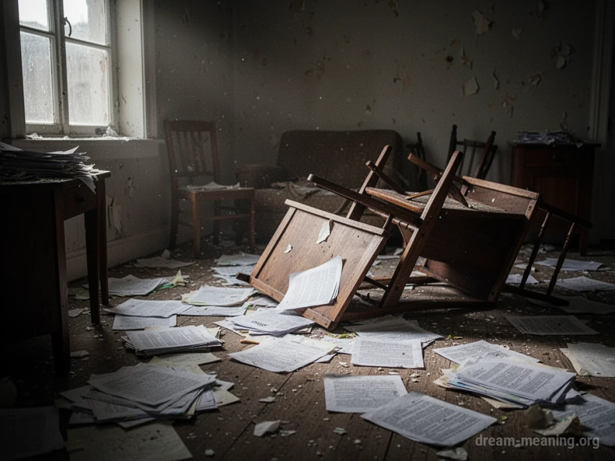 A room with scattered objects and disarray.