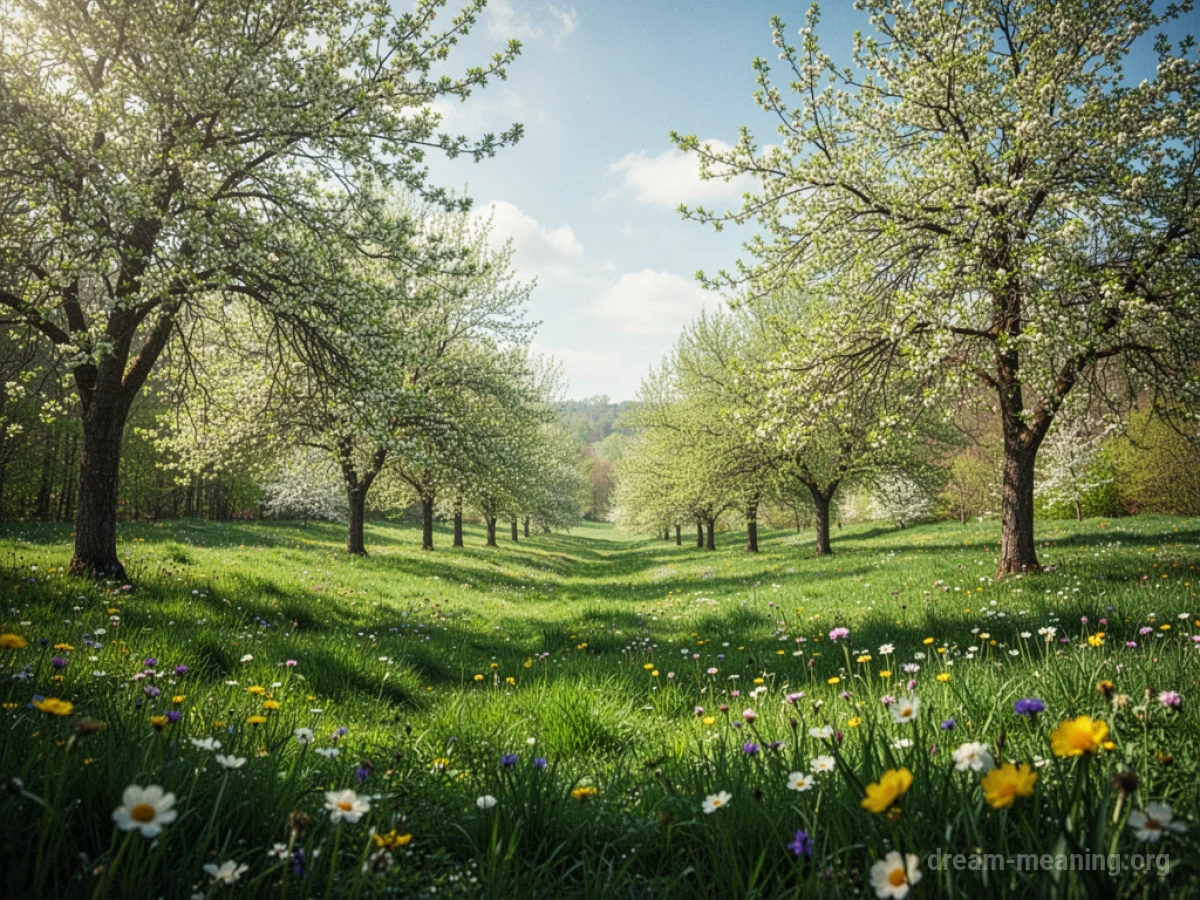 A landscape filled with vibrant green foliage and blooming flowers.