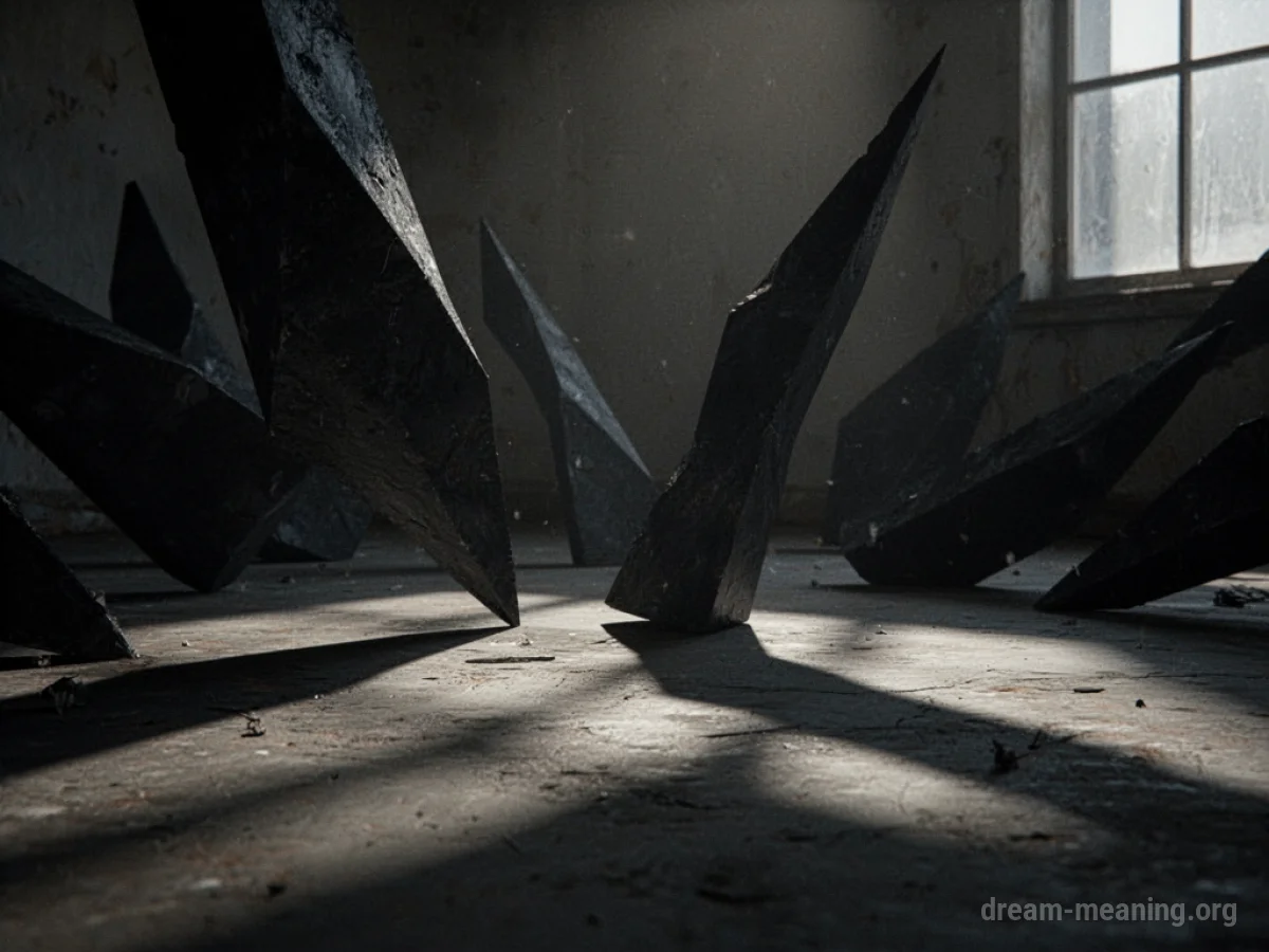 Abstract dark shapes with pointed edges creating a menacing atmosphere.