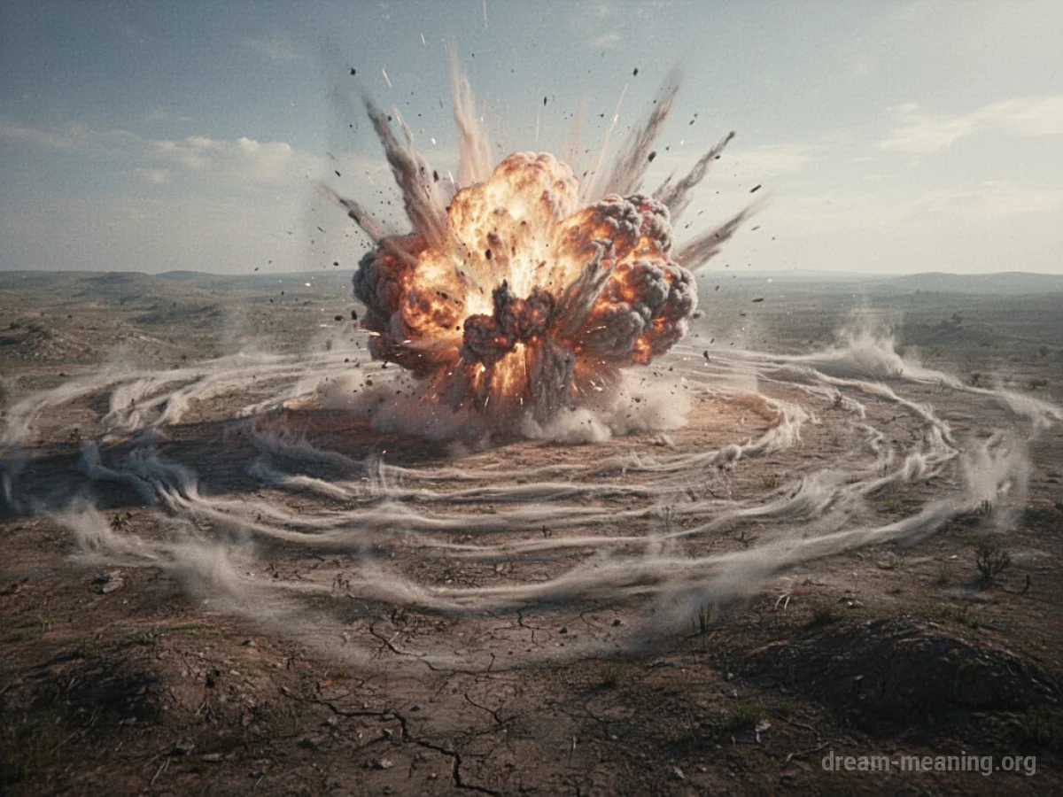Distorted air and ground patterns radiating outwards from a powerful explosion.