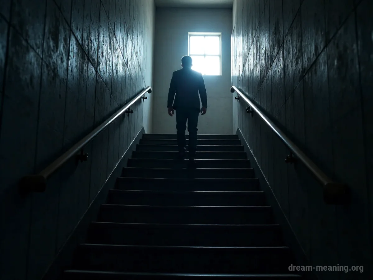 Silhouette of a person falling down a staircase.