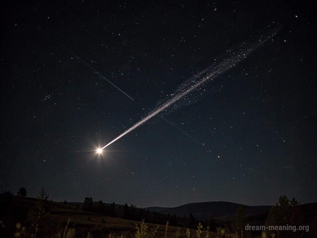 A star leaving a bright trail as it moves across the night sky.