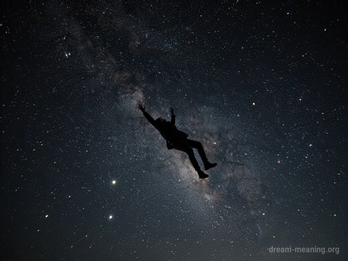 Silhouette of a person falling through a starry night sky.