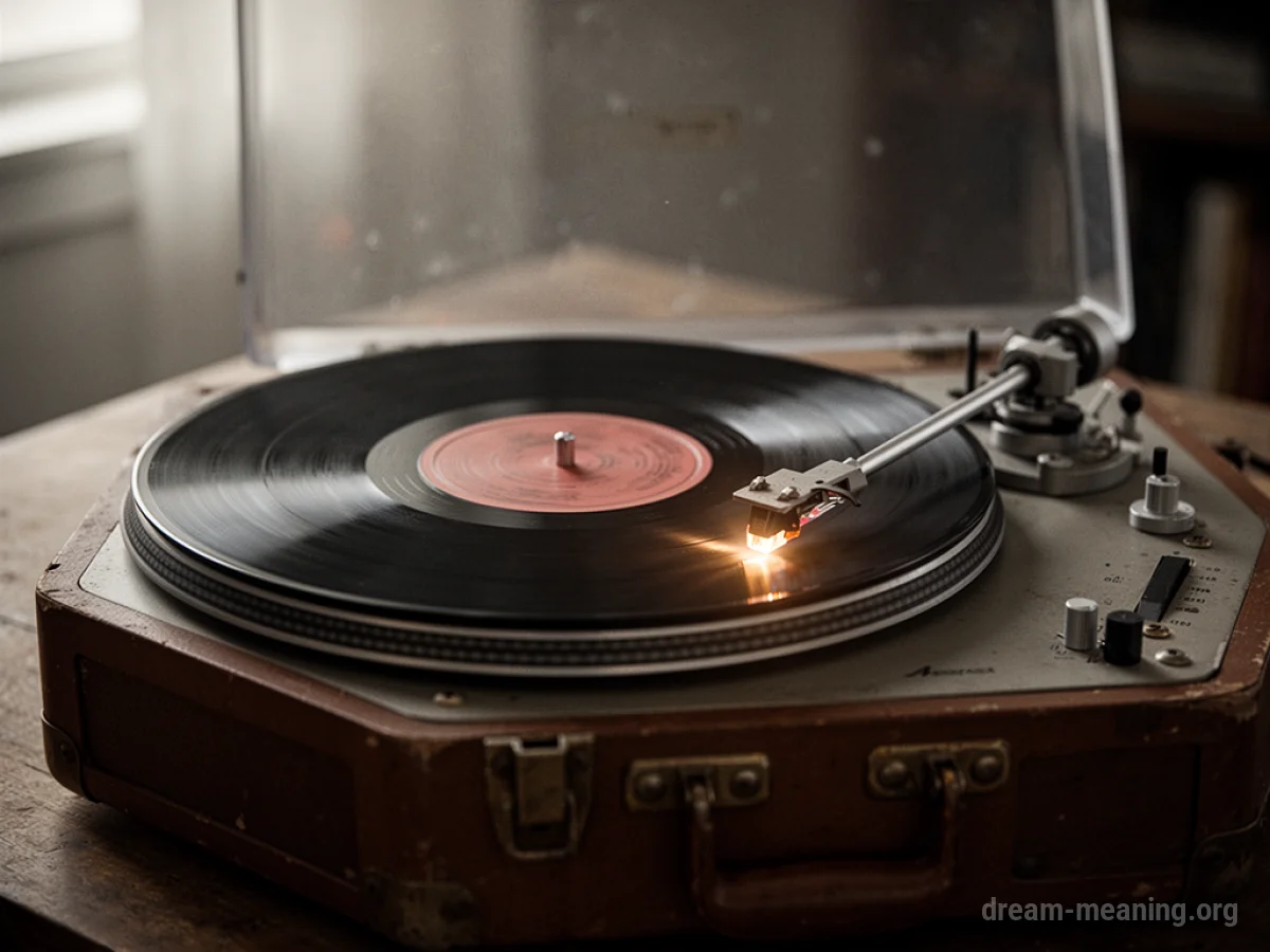 A vintage record player with a glowing needle.
