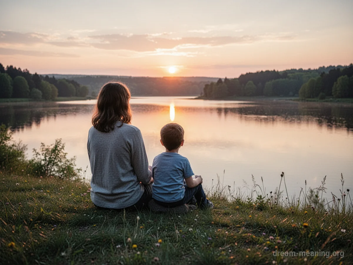 A person sitting on a hill, looking towards a calm lake.