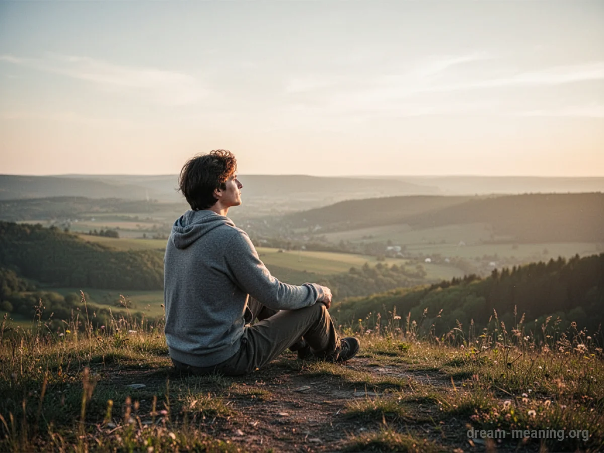 A person sitting on a hilltop overlooking a valley.