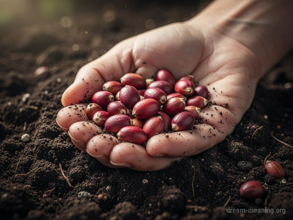 A close-up view of several healthy, plump seeds cupped in a hand.