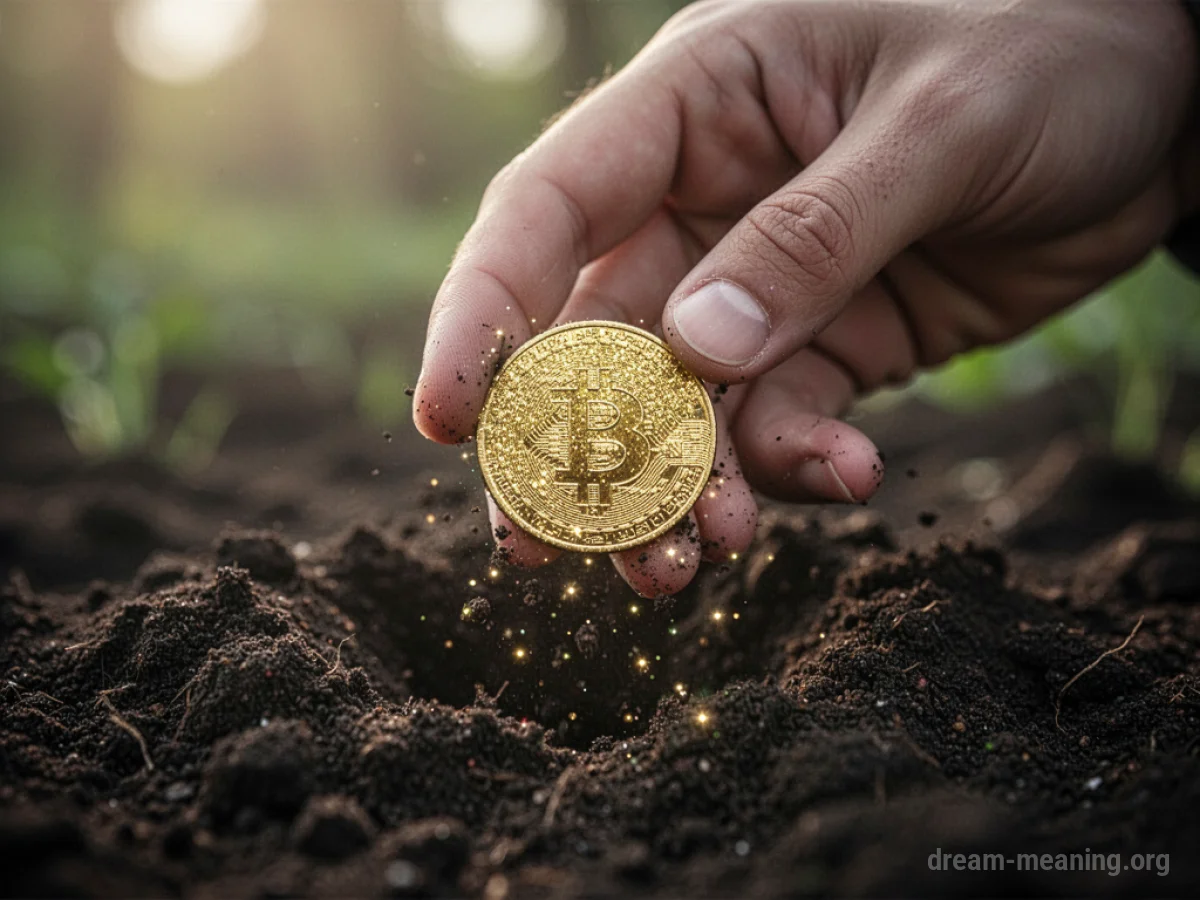 A hand pulls a gold coin from the earth.