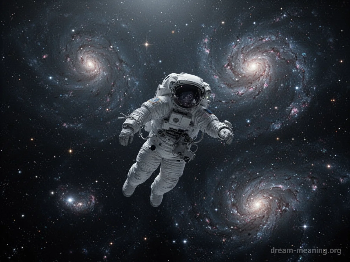 An astronaut suspended alone in the blackness of outer space.