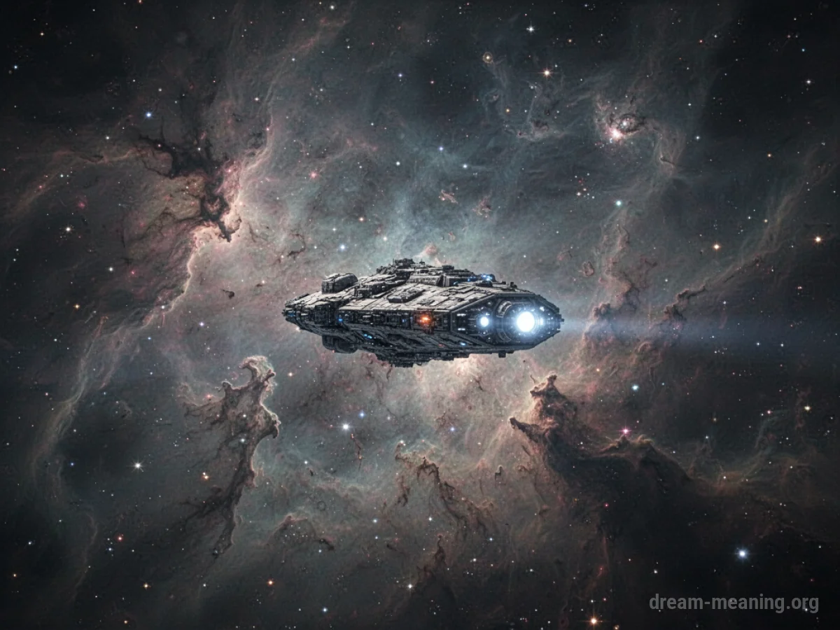 A spaceship flying through outer space.