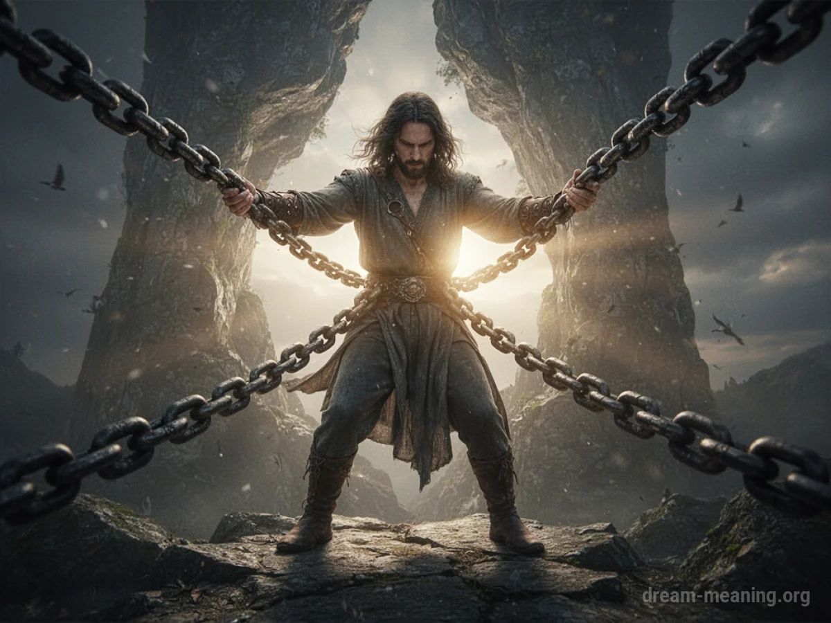 A person's hands breaking a metal chain.