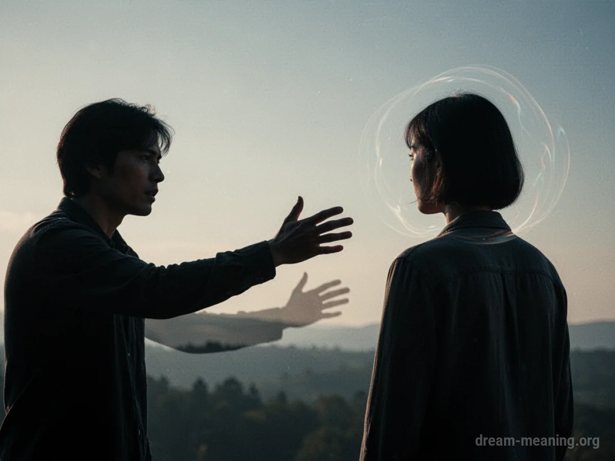 Silhouette of one person reaching towards another person's back.