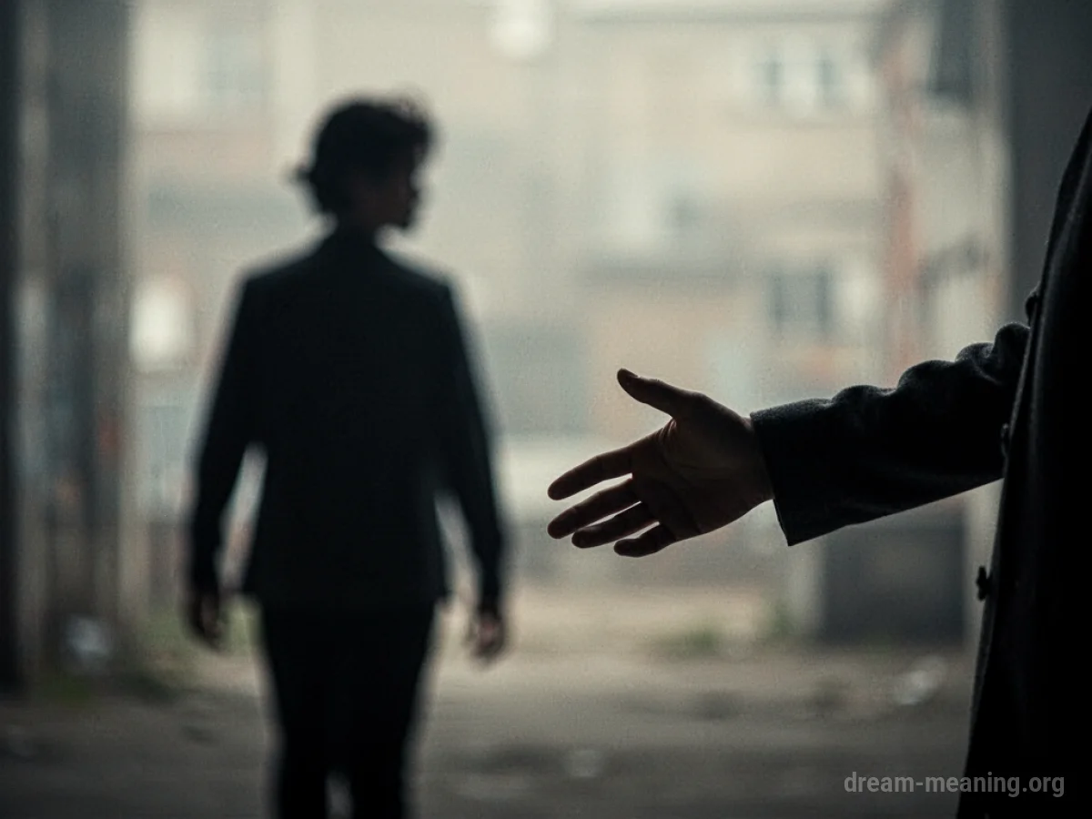 Silhouette of one person's hand reaching out as another person's silhouette moves away.