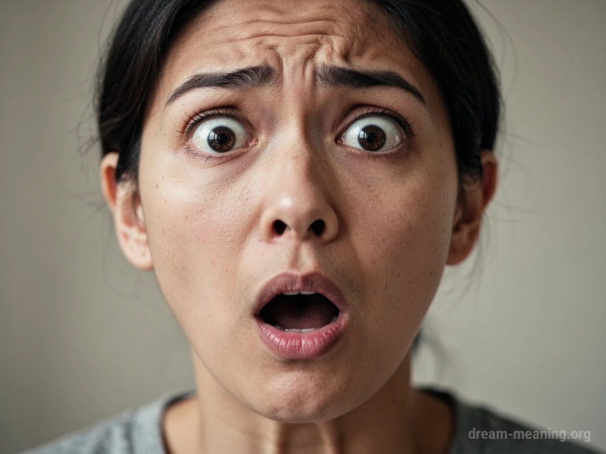 Close-up of a person's face with a look of sudden surprise.