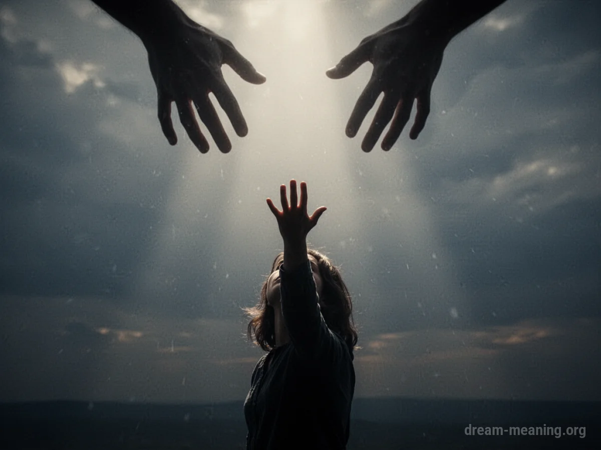 Silhouette of a person reaching upwards, shadowed by a dark oppressive force.